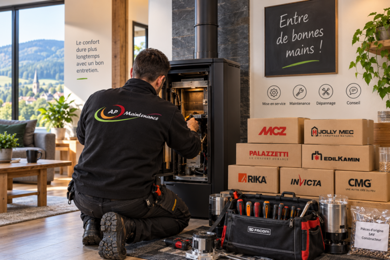 Technicien AP Maintenance assurant le SAV et le dépannage multimarque d’un poêle à granulés